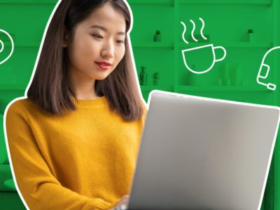 woman using a computer in a hybrid workplace